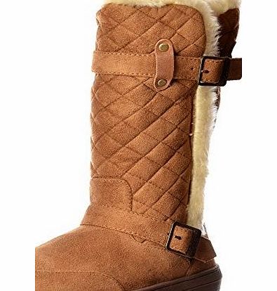 Ella Womens Ladies Wide Calf Quilted Biker Fur Lined Flat Winter Snug Boot - Chestnut Brown, Black, Dark Brown UK4 - EU37 - US6 - AU5 Chestnut