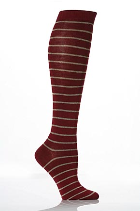 Elle Ladies 1 Pair Elle Lurex Stripe Knee Highs In 3 Colours Black