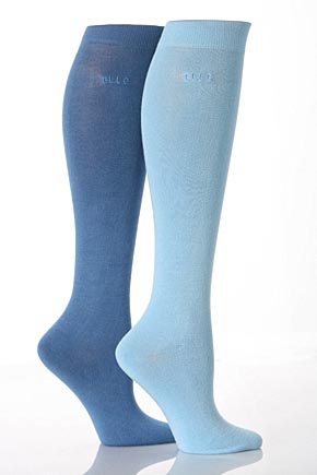 Elle Ladies 2 Pair Elle Plain Bamboo Knee Highs In 5 Colours Cocoa