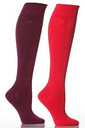 Ladies 2 Pair Elle Plain Bamboo Knee Highs In 7 Colours Purple