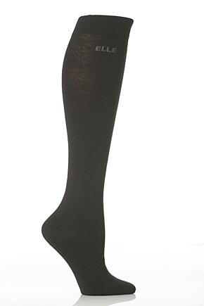 Elle Ladies 2 Pair Elle Plain Cotton Knee Highs Black