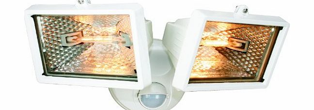 ELRO  ES120/2 120 Watt Metal Twin Halogen Floodlights/ Wall/ Corner Mount with Motion Detector, White