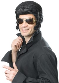 Elvis wig, black with side burns