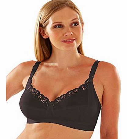 Lace Trim Nursing Bra-Black-36B