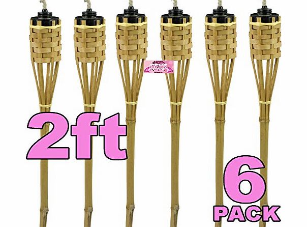 Emmas Shop 2ft Plain Garden Accessories Refillable Bamboo Torches (Pack of 6)