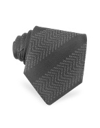 Black Signature Band Jacquard Silk Tie