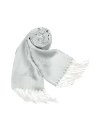 Light Gray Tonal All Over Logo Fringed Stole