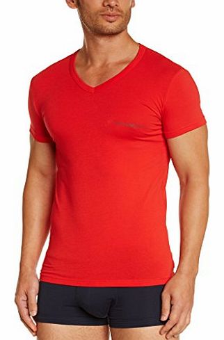 Mens MENS KNIT T-SHIRT Plain Vest Vest, Red (Rosso Fluo), Small