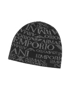 Reversible Black and Gray Logo Knit Skull Cap