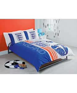 England Football Double Duvet Cover Set - Blue and White