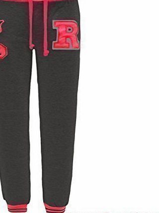 Envy Boutique  LADIES NEON BASEBALL TRACKSUIT JOGGING BOTTOMS PANTS CHARCOAL amp; NEON PINK 8-10