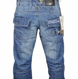 Enzo Mens Designer Enzo EZ243 EZ244 Jeans. Light Blue Dark Blue Straight Leg Waist Size 28 30 32 34 36 38 40 42 44 46 48 28 Short Light Wash (EZ243)