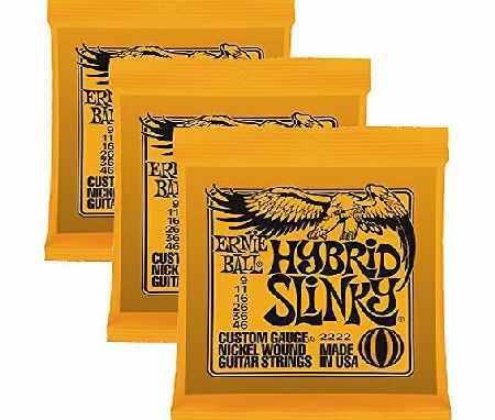 Ernie Ball 2222 Nickel Hybrid Slinky Orange Electric Guitar Strings 3 Pack (Standard)