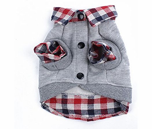 Etosell Dog Grid Sweatshirt Puppy Lapel Coat T-Shirt Clothes POLO Top Pet Apparel Gray M