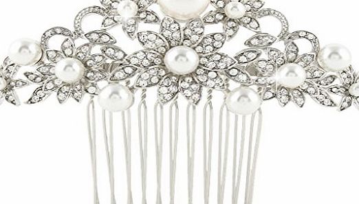 Ever Faith Wedding Flower Ivory Color Simulated Pearl Hair Comb Clear Austrian Crystal N04044-1