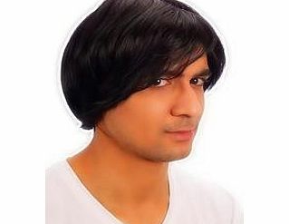 Everglamour 80S 90S Mens Cosplay Black Boy Band Pop Star Short Wig Hair Fancy Dress Costume