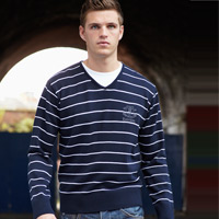 V Neck Knit Jumper - Dark Navy/White.