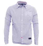 Blue Stripe Long Sleeve Creased Effect Shirt