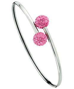 evoke Sterling Silver Pink Crystal Ball Torque Bangle