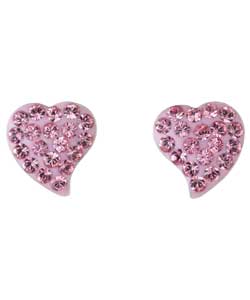 Sterling Silver Pink Crystal Heart Stud