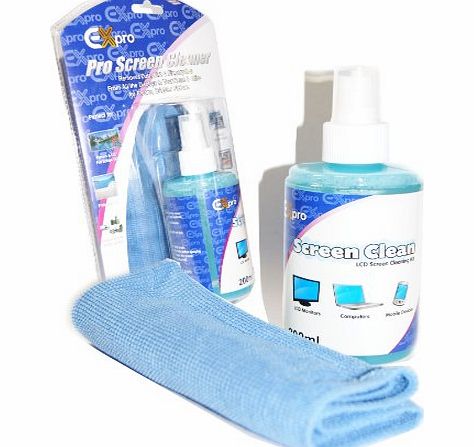 Ex-Pro LCD TFT LED TV, Laptop, Plasma, iPad, Tablet SCREEN Pro Cleaning Fluid (200ml) Large - FREE Large Microfibre Cloth.