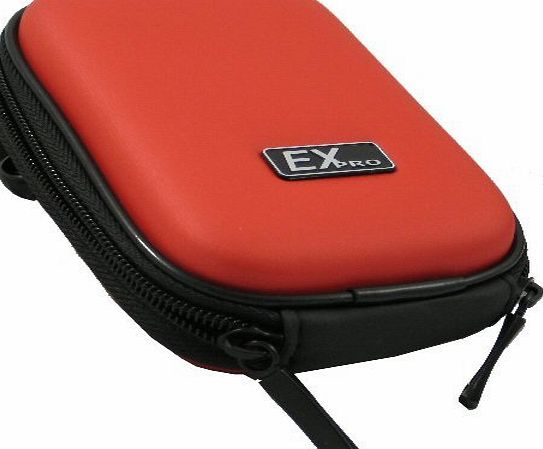 Ex-Pro Red Hard Clam Shock proof Digital Camera Case Bag CR257G for Vivitar ViviCam 5015, 5018, 5020, 5024, 5399, 7690, 8018, 8025, 8225, 8324, DVR510, T234, T328, X024, X327, X329 amp; More.