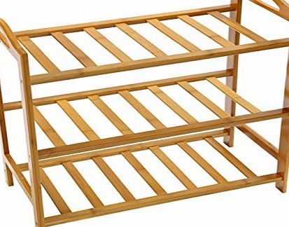 Express trading 3 STEP TIER SLATTED WOODEN SHOE RACK STAND STORAGE ORGANISER NATURAL WOOD