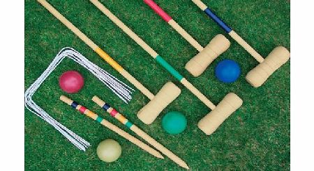 Express trading 4 PLAYER COMPLETE WOODEN OUTDOOR GARDEN CROQUET SET MALLET BALLS TOY FUN