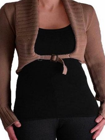 Eye Catch Chiara Cardigan Scoop Neck Buckle Knit Stretch Cardi One Size Mocha