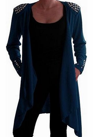 Eye Catch EyeCatch - Florentine Studded Asymmetric Draped Open Cardigan One Size Petrol