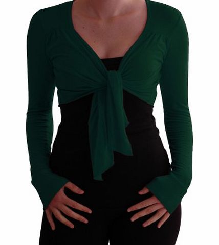 Eye Catch EyeCatch - Genevieve Long Sleeve Cardi Shrug Wrap Tie Front Bolero Bottle Green S/M