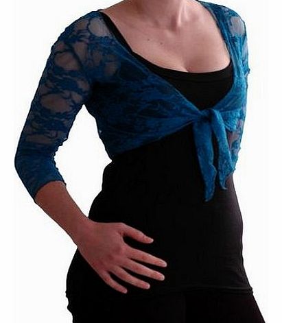 Eye Catch EyeCatch - Karina Lace Tie Front Bolero Cardigan Womens Shrug Tops Teal Size 24/26