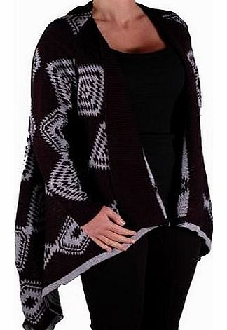 Eye Catch EyeCatch - Kate Open Front Knitted Ladies Draped Cardi Wrap Waterfall Cardigan One Size Black Grey M/L