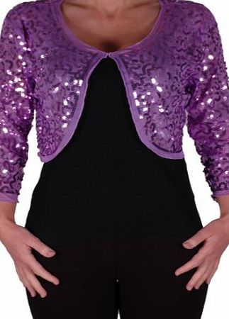 Eye Catch EyeCatch - Scarlett Sequin Chiffon Long Sleeve Top Bolero Shrug Cardigan Lilac Large