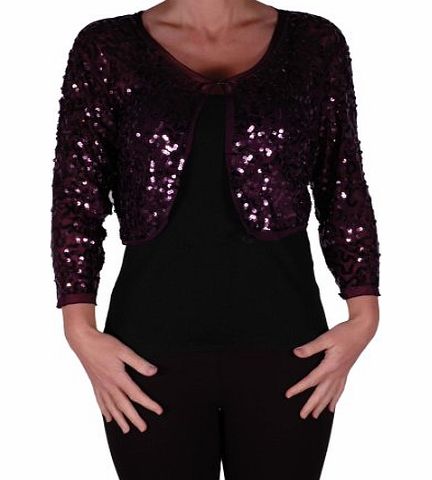 Eye Catch EyeCatch - Scarlett Sequin Chiffon Long Sleeve Top Bolero Shrug Cardigan Purple Small