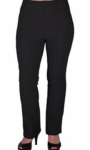 Eye Catch EyeCatch - Womens Pull On Ribbed Stretch Bootleg Elasticated Trousers Ladies Pants Regular Leg Black Size 10