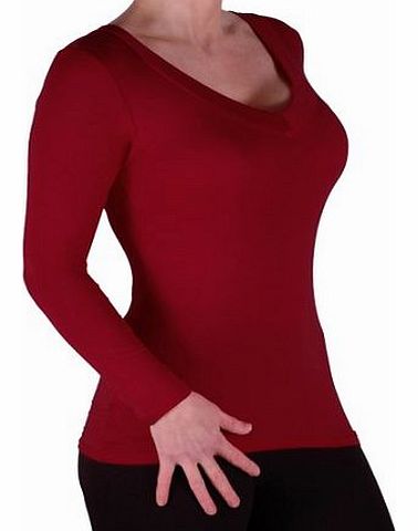 Eye Catch EyeCatch Classic - Juno Womens Long Sleeve V-Neck Ladies T-Shirt Fashion Top Wine M/L