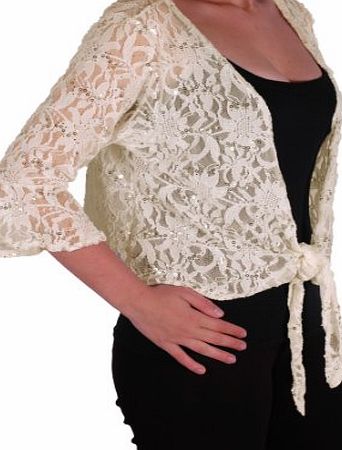 Eye Catch EyeCatch Oversize 12-26 - Darcey Ladies Sequin Cardi Tie Shrug Lace Bolero Top Womens Plus Size Black 12-14