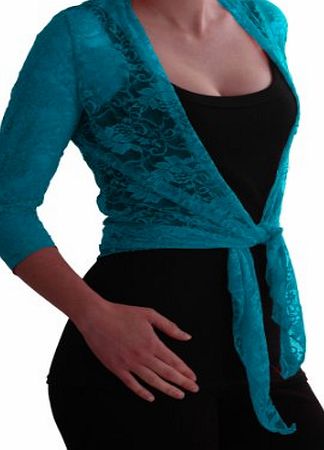 Eye Catch EyeCatch TM - Sylvia Ladies Lace Bolero Shrug Wrap Cardi One Size Turquoise