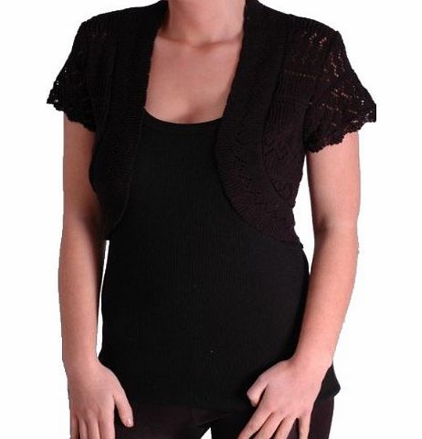 Eye Catch EyeCatchClothing - Alexia Crochet Knit Shrug Cardigan Bolero in Sizes Black S/M