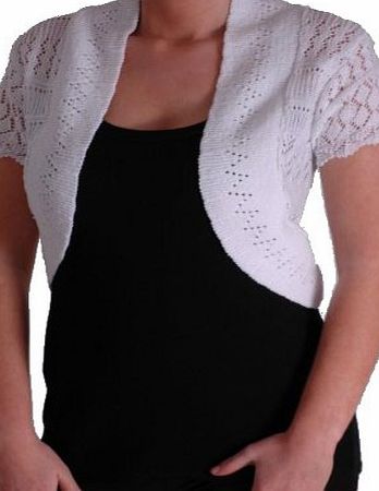 Eye Catch EyeCatchClothing - Alexia Crochet Knit Shrug Cardigan Bolero in Sizes White M/L