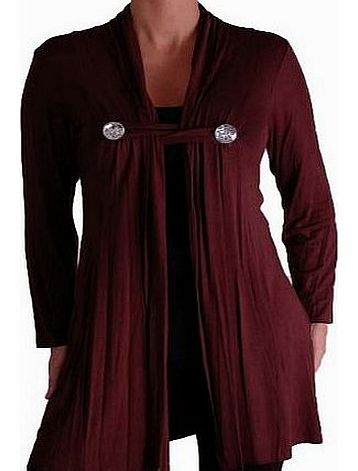 Eye Catch EyeCatchClothing - Caledonia Long Open Casual Jersey Waterfall Cardigan Brown L/XL