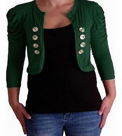 Eye Catch EyeCatchClothing - Celeste Military Style Open Front Cardi Bolero Bottle Green M/L