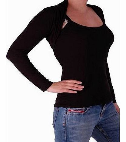 Eye Catch EyeCatchClothing - Delphi Fitted Bolero Plain Jersey Knit Shrug One Size Black