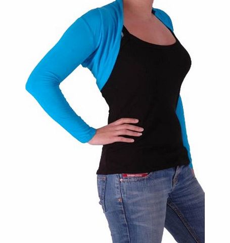 Eye Catch EyeCatchClothing - Delphi Fitted Bolero Plain Jersey Knit Shrug One Size Turquoise