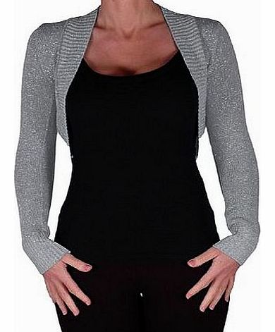 Eye Catch EyeCatchClothing - Lurex Lara Long Sleeve Knitted Bolero Shrug One Size Light Green