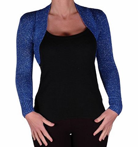 Eye Catch EyeCatchClothing - Lurex Lara Long Sleeve Knitted Bolero Shrug One Size Royal Blue