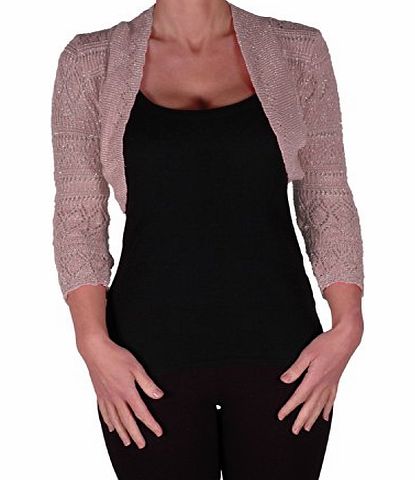 Eye Catch EyeCatchClothing - Lurex Lilly Glitz Ladies Crochet Knit Shrug One Size Beige