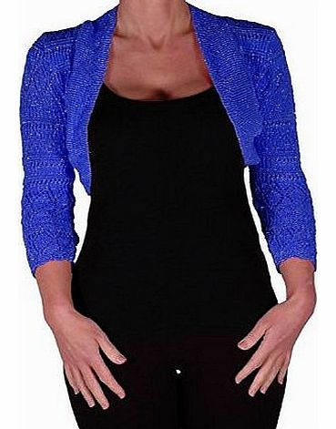 Eye Catch EyeCatchClothing - Lurex Lilly Glitz Ladies Crochet Knit Shrug One Size Royal Blue