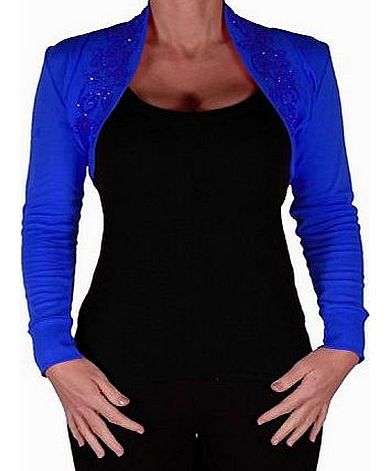 Eye Catch EyeCatchKnitwear - Leona Bolero Plain Knit Beaded Shrug Royal Blue S/M